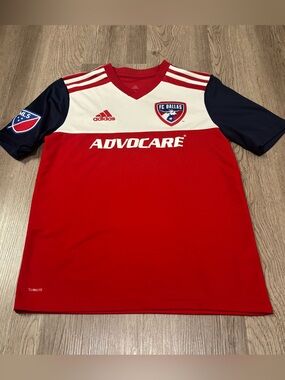 FC Dallas Adidas 2018 MLS Soccer Jersey  Advocare Red Blue Size‎ Youth Large